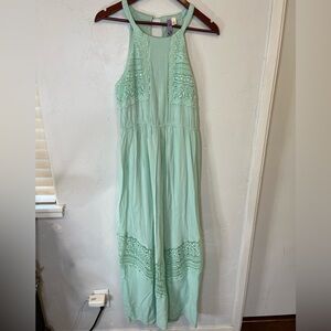 Alya mint Green Lace Trimmed Halter Dress Large